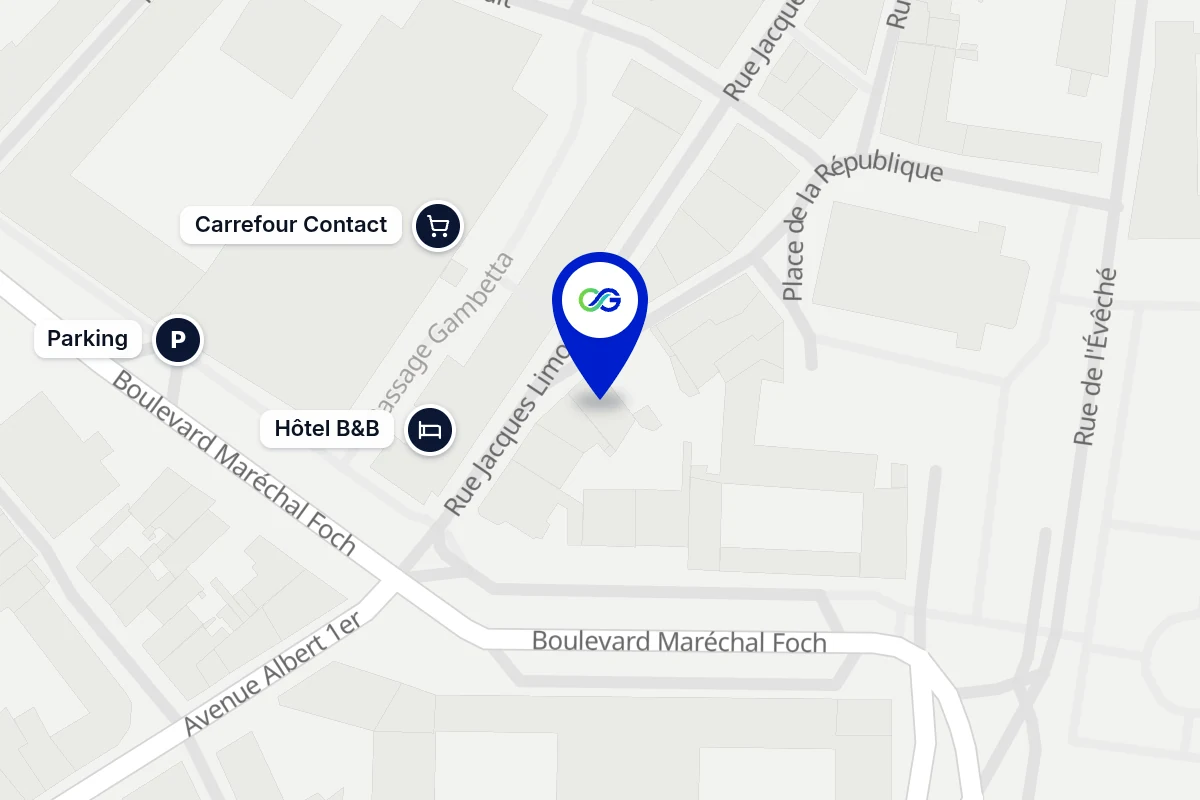Plan du centre-ville de Castres, l'agence OctoGency rue Jacques Limouzy